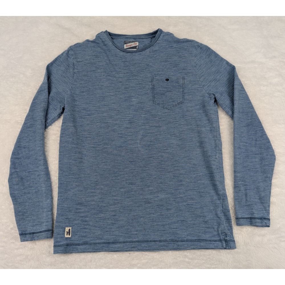 Johnnie O Shirt‎ Men's M Blue Stripe Hangin Out Long Sleeve Crewneck Preppy Golf